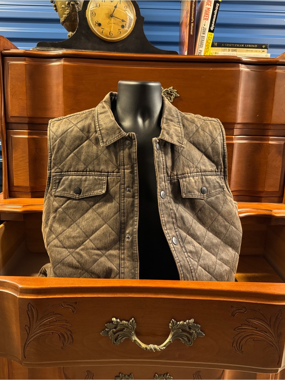 Quilted Brown Men's Snap-Front Vest